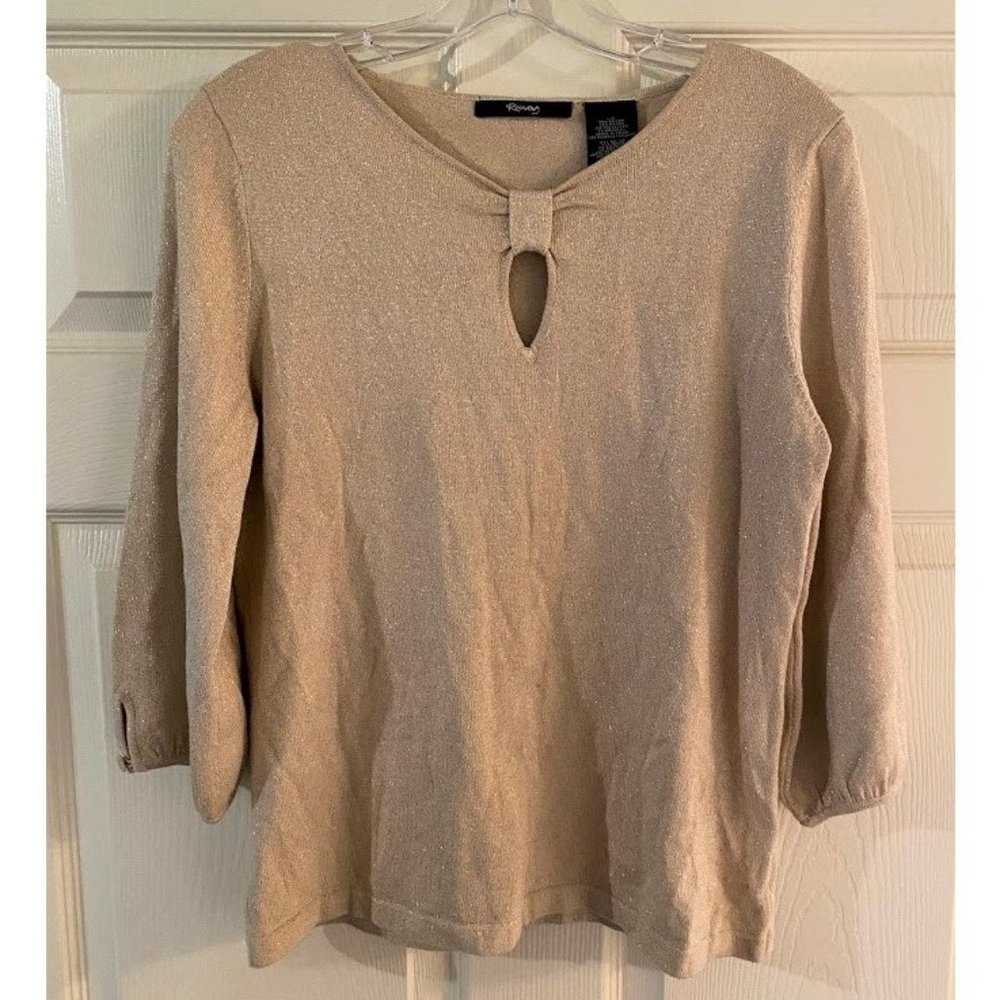 Raisey metallic gold keyhole 3/4 length sleeve top size Large